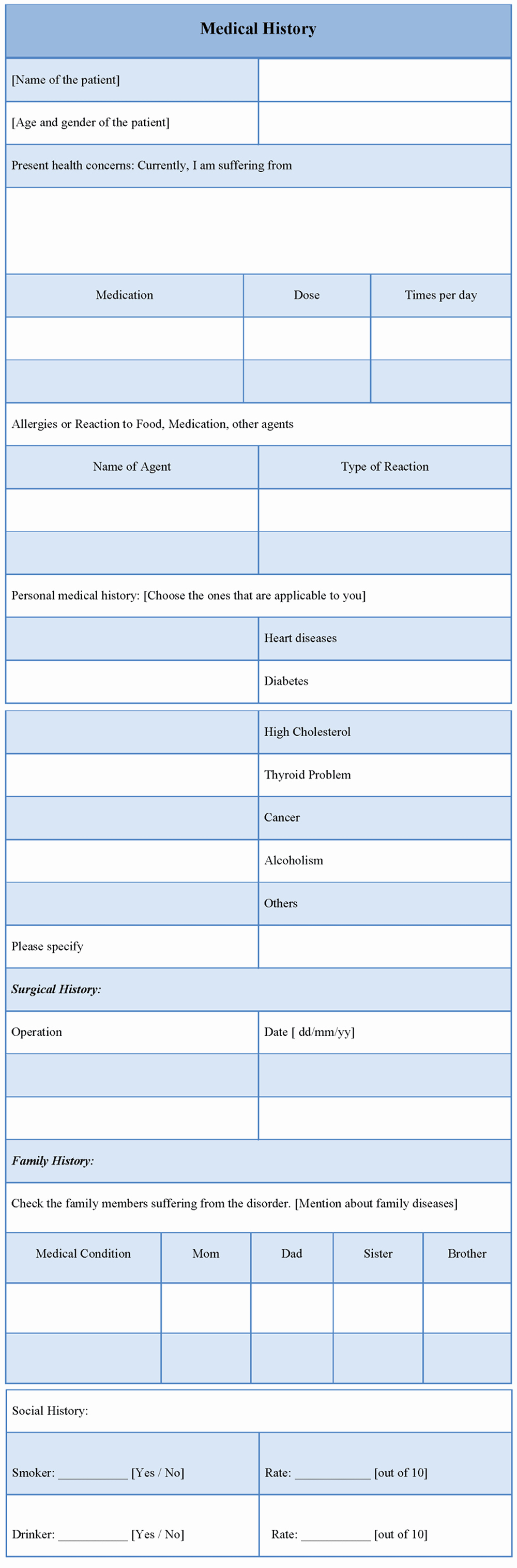 Personal Medical History Template Lovely Medical Template for History Template Of Medical History
