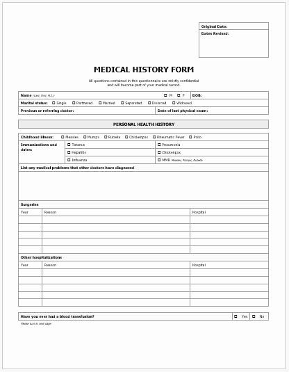 Personal Medical History Template Luxury Medical History form Template for Ms Word