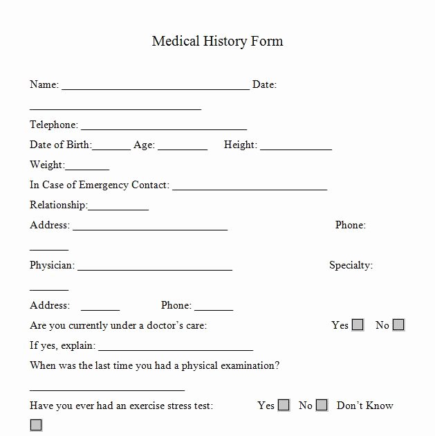 Personal Medical History Template Unique Medical History forms