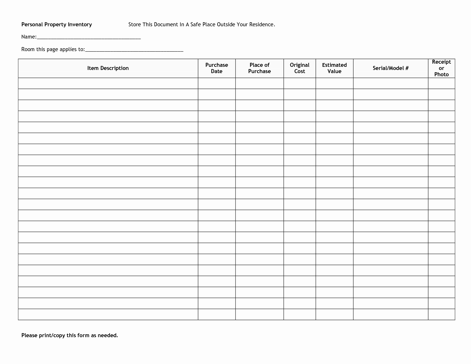Personal Property Inventory Template Awesome Personal Home Inventory Worksheet