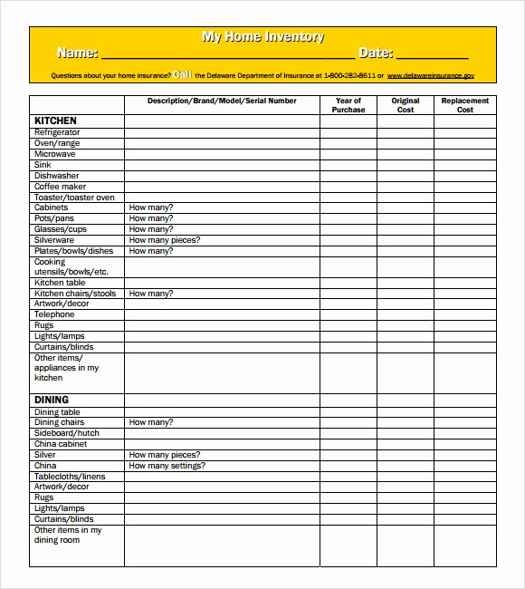Personal Property Inventory Template Elegant Household Inventory List Template
