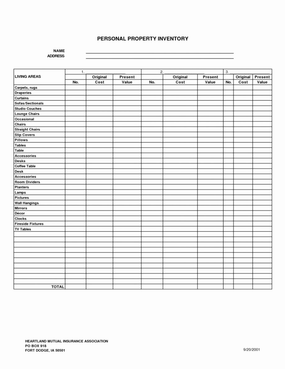 Personal Property Inventory Template Elegant Personal Property Inventory List Template