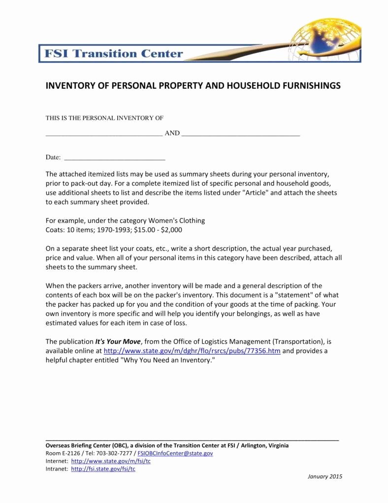 Personal Property Inventory Template Fresh 9 Home Inventory Worksheet Templates Pdf