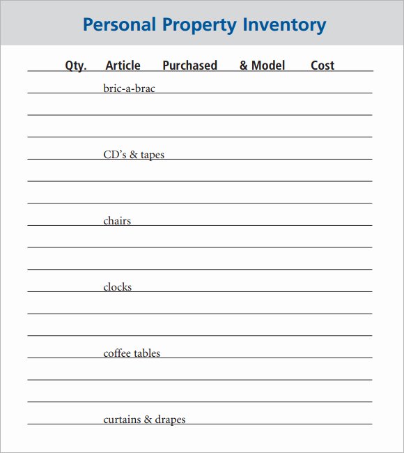 Personal Property Inventory Template Lovely 26 Of Personal Belongings Inventory form Template