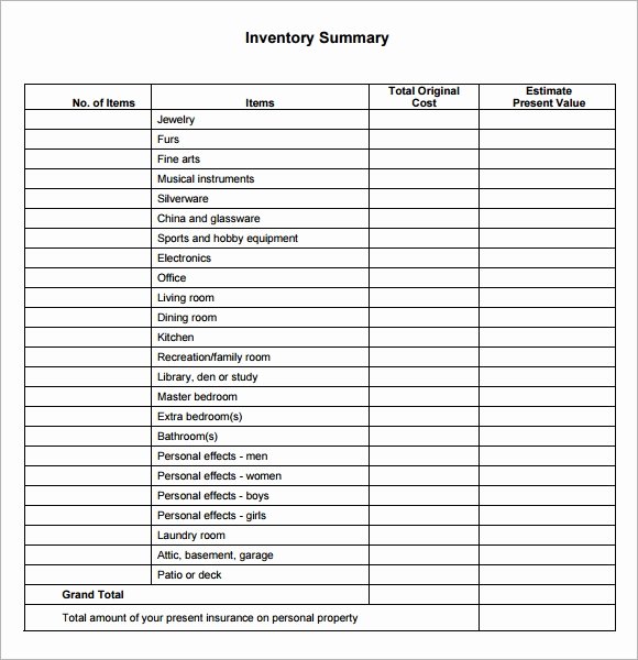 Personal Property Inventory Template Luxury Free 9 Property Inventory Templates In Pdf