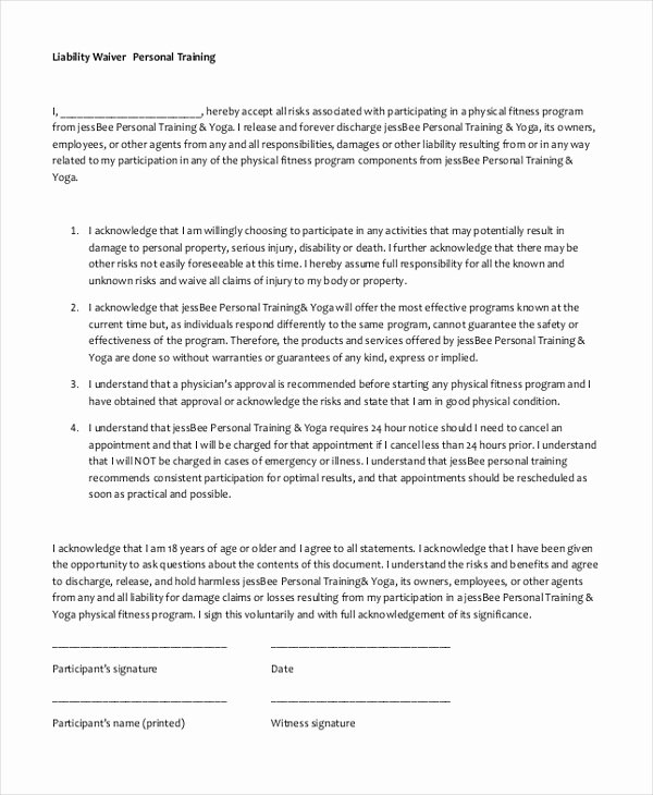 Personal Property Release form Template Best Of Free 10 Sample Waiver Of Liability forms In Pdf