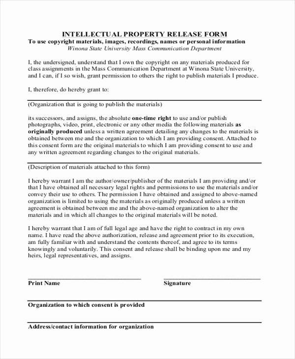 Personal Property Release form Template Best Of Free 9 Sample Intellectual Property forms