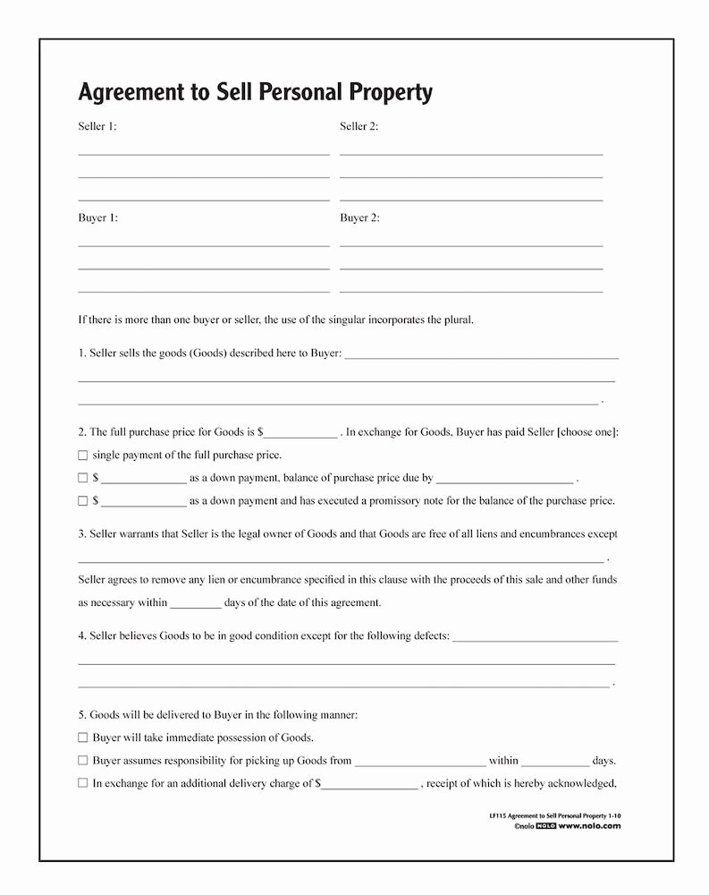 Personal Property Release form Template Lovely Agreement to Sell Personal Property forms and Instructions