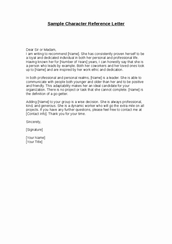 Personal Recommendation Letter Template Elegant Sample Character Reference Letter Dear Sir or Madam I Am