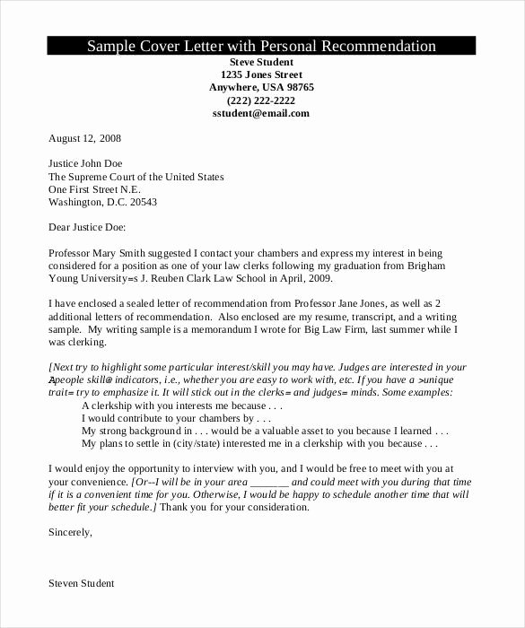Personal Recommendation Letter Template Inspirational Personal Letter Re Mendation