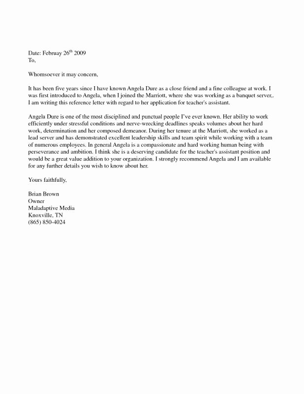 Personal Recommendation Letter Template Lovely Letter Re Mendation for Immigration