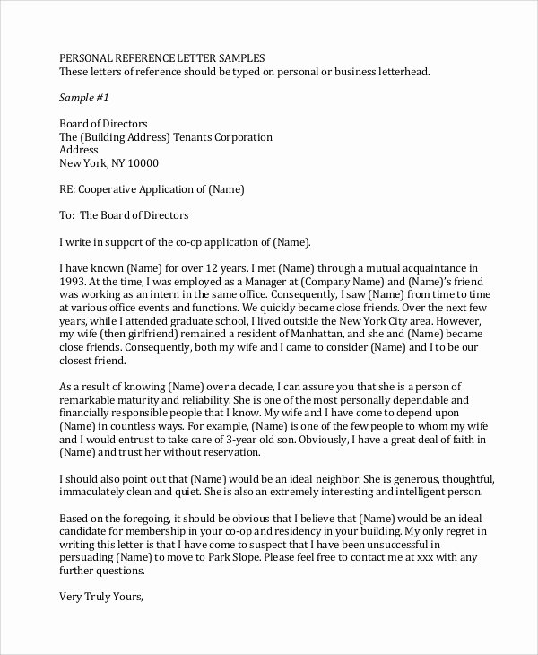 Personal Reference Letter Template Elegant Sample Personal Reference Letter 7 Examples In Word Pdf