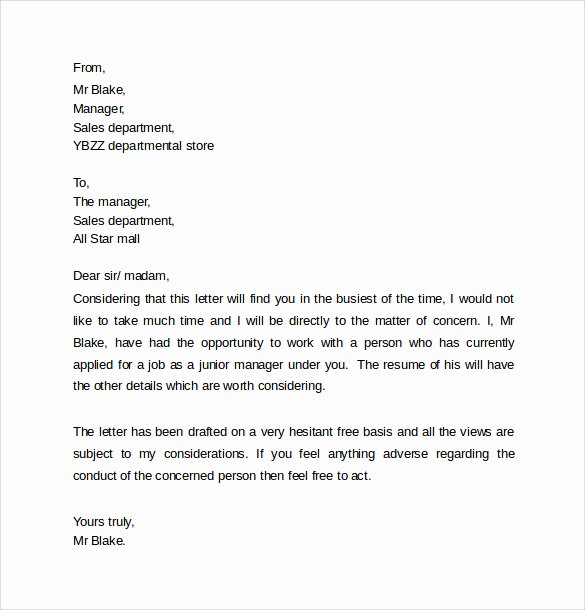 Personal Reference Letter Template Inspirational Personal Reference Letter Template 12 Samples