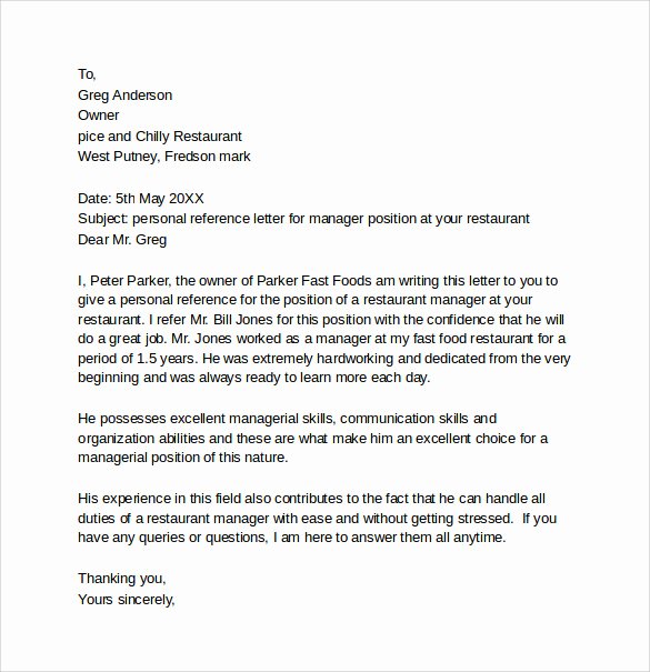Personal Reference Letter Template Unique Personal Reference Letter Template 12 Samples