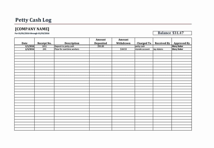Petty Cash Log Template Awesome 40 Petty Cash Log Templates &amp; forms [excel Pdf Word]