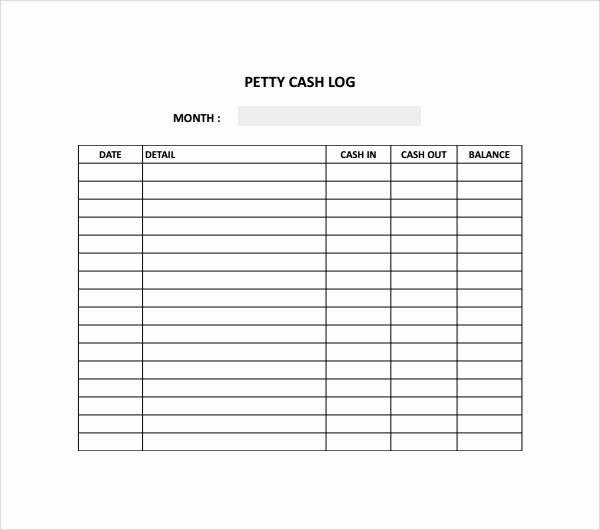 Petty Cash Log Template Lovely Sample Petty Cash Log Template 9 Free Documents In Pdf