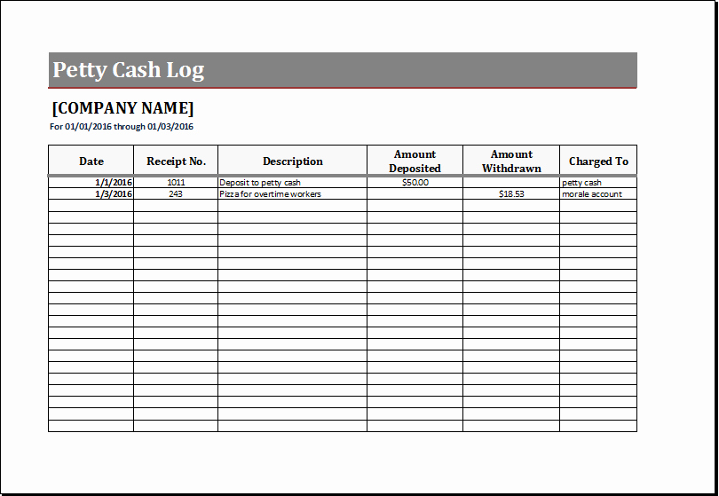 Petty Cash Log Template Luxury Petty Cash Log Template for Excel