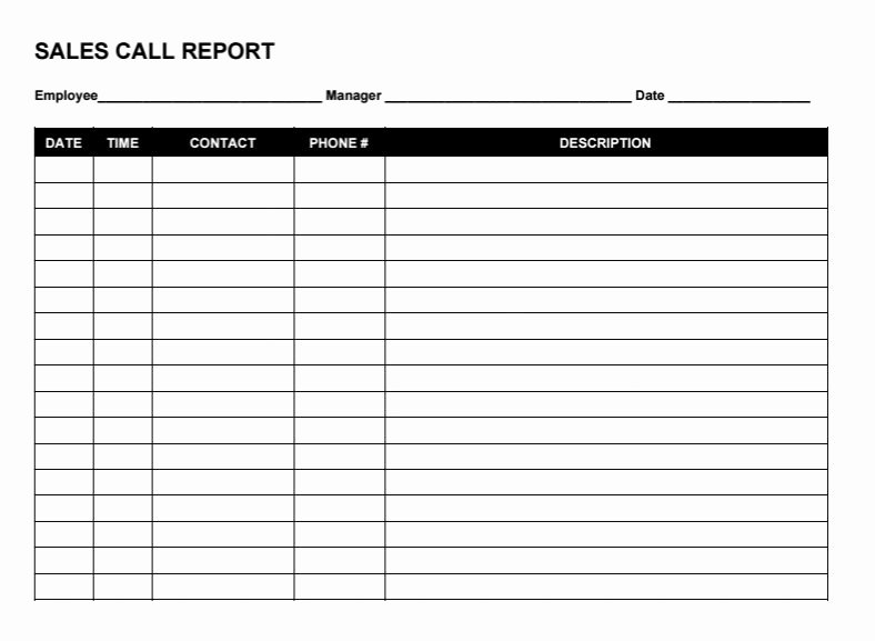 Phone Call Log Template Luxury Free Sales Call Report Templates