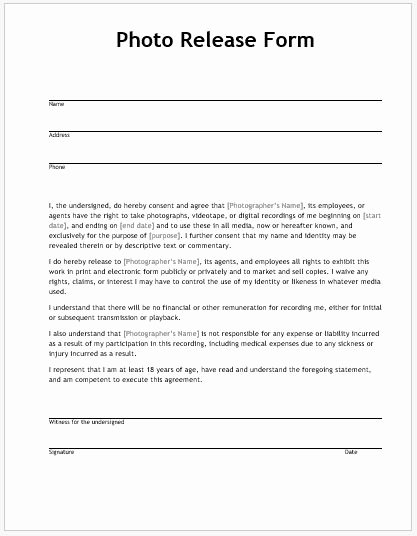 Photo Consent form Template Beautiful Release form Templates for Ms Word