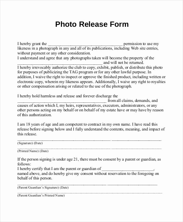 Photo Consent form Template Fresh Release form Template
