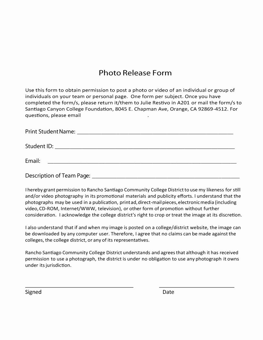 Photo Print Release form Template Fresh 53 Free Release form Templates [word Pdf]