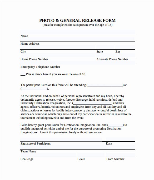 Photo Release form Template Free Unique Sample General Release form 10 Download Free Documents