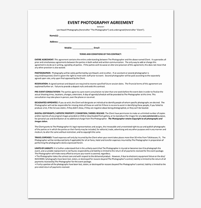 Photography Contract Template Word Inspirational event Contract Template 19 Samples Examples In Word