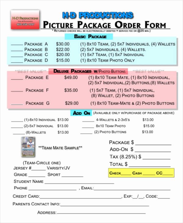 Photography order form Template Free Inspirational 12 Package order forms Free Sample Example format