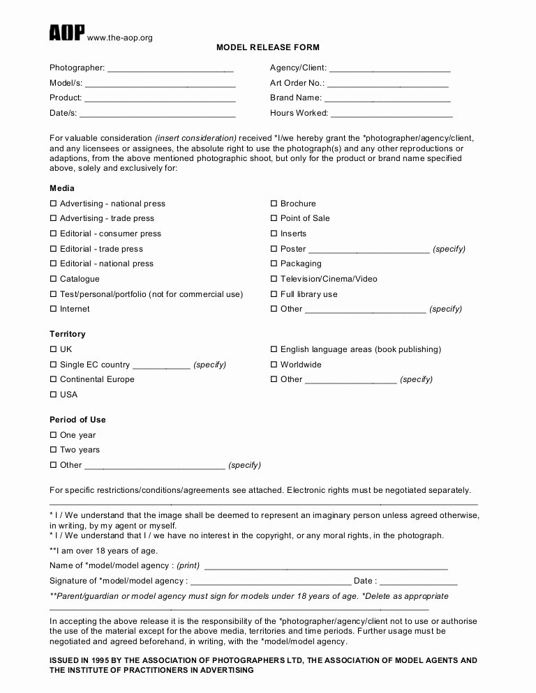 Photography order form Template Free Lovely Model Release form Aop