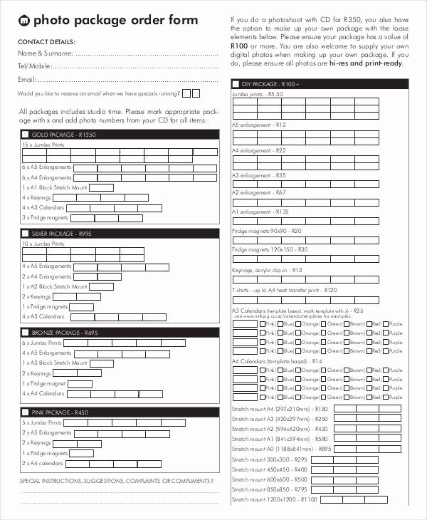 Photography order form Template Lovely 12 Package order forms Free Sample Example format