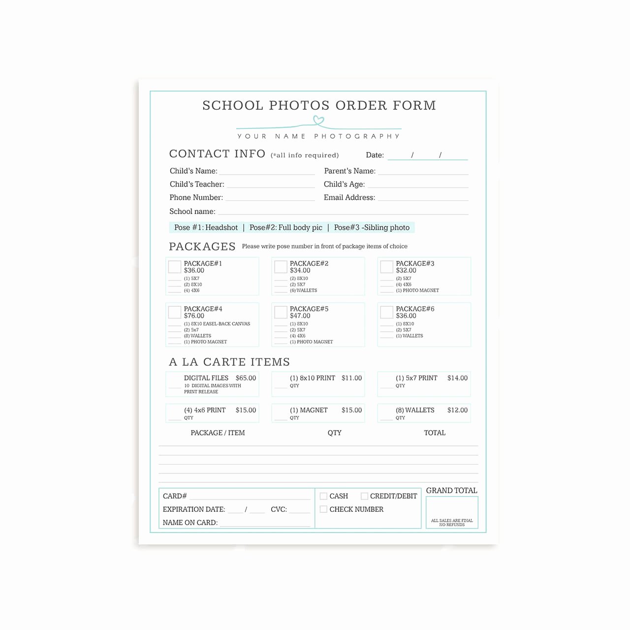 Photography order form Template Luxury School Photography order form Template Strawberry Kit