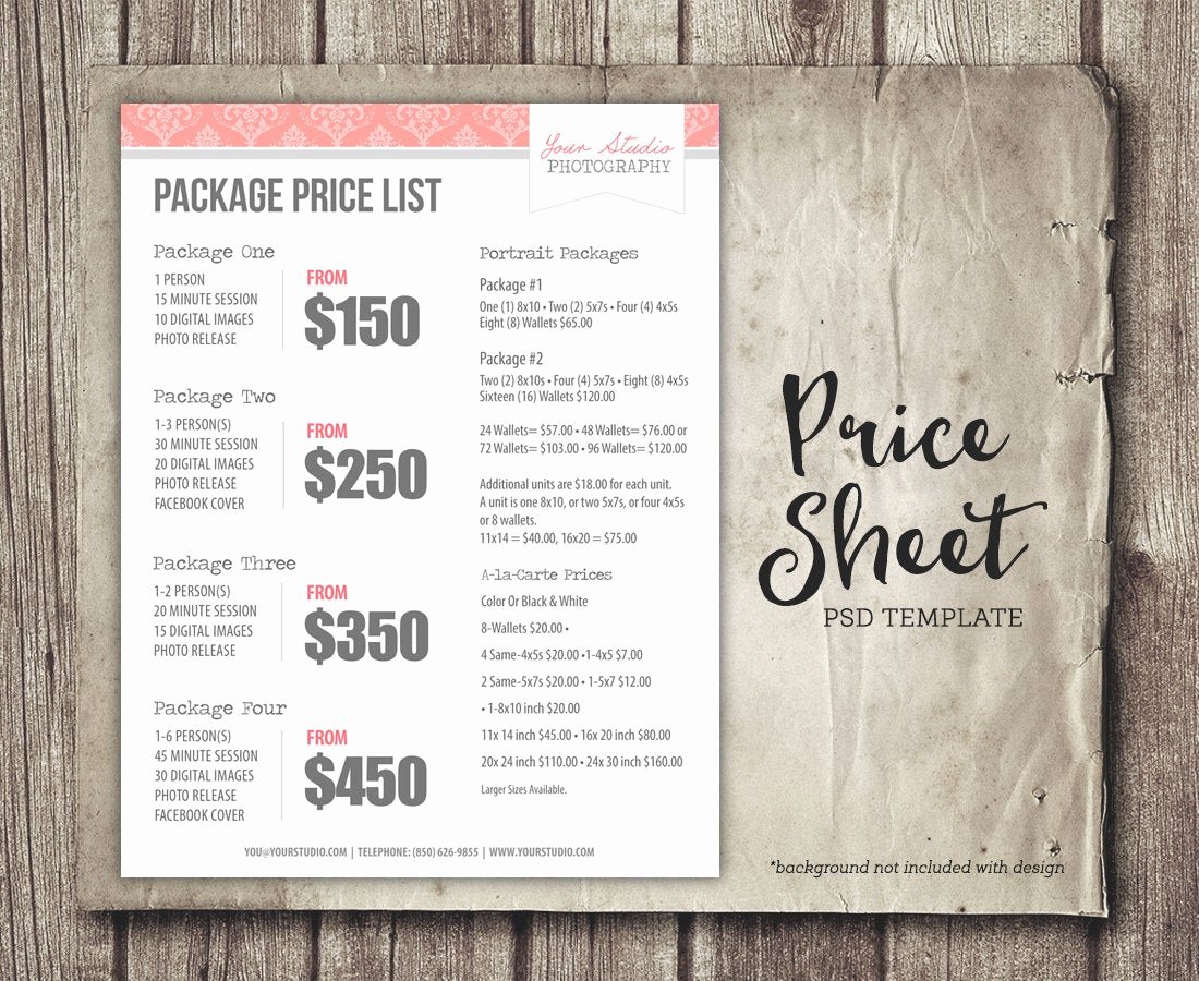 Photography Price List Template Word Elegant Price List Template Graphy Price Sheet Marketing
