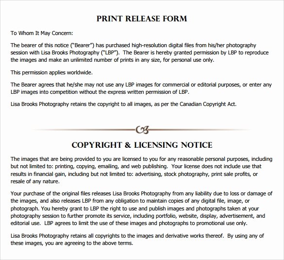 Photography Print Release form Template Beautiful Print Release form –8 Free Samples Examples &amp; formats