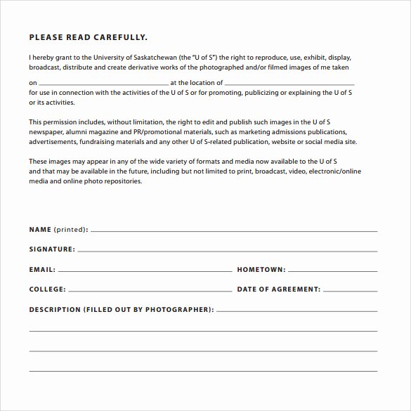 Photography Print Release Template Fresh 7 Print Release forms Pdf