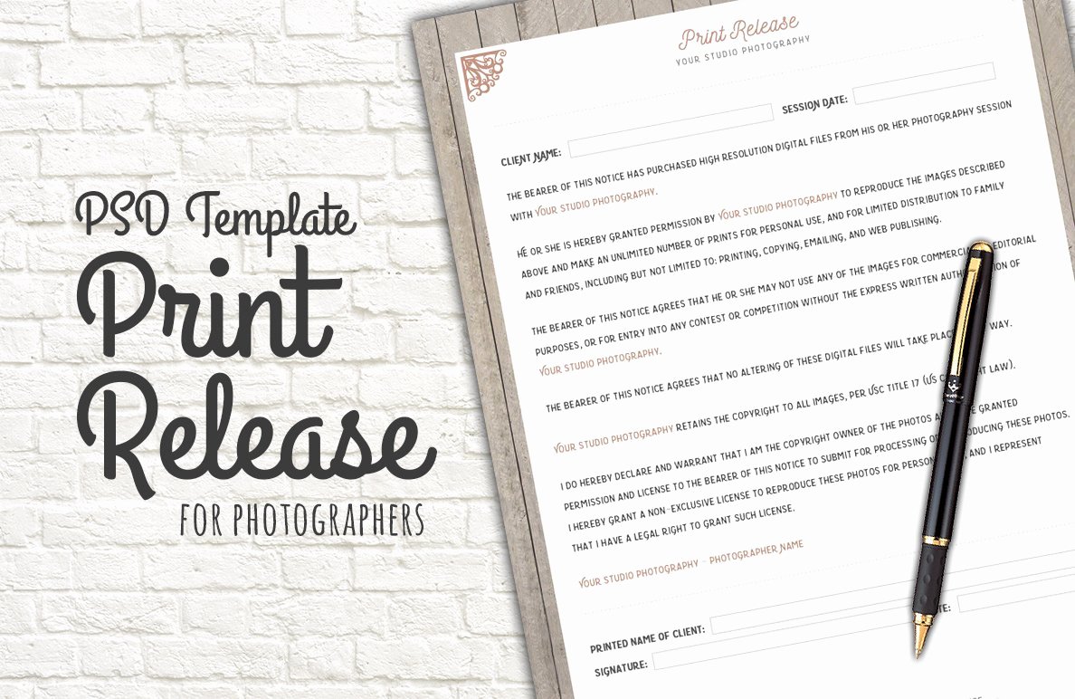 Photography Print Release Template New Print Release form Template Templates Creative