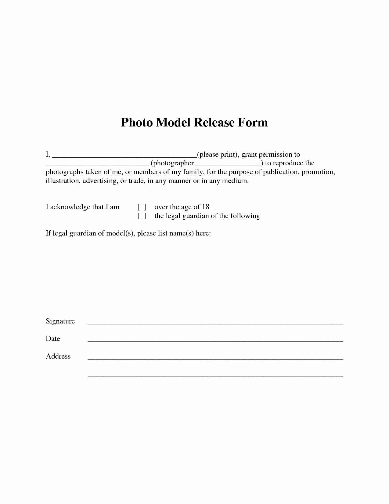 Photography Print Release Template Unique Free Photographer Release form