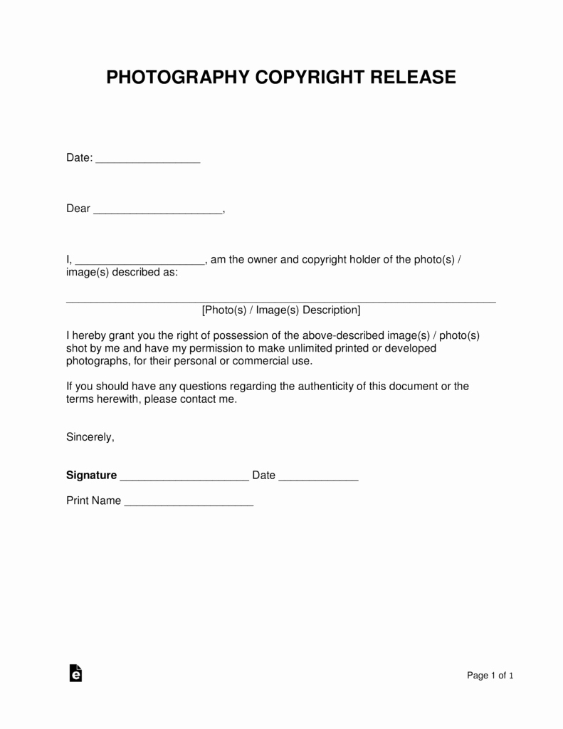Photography Release form Template Elegant Free Copyright Release form Word Pdf