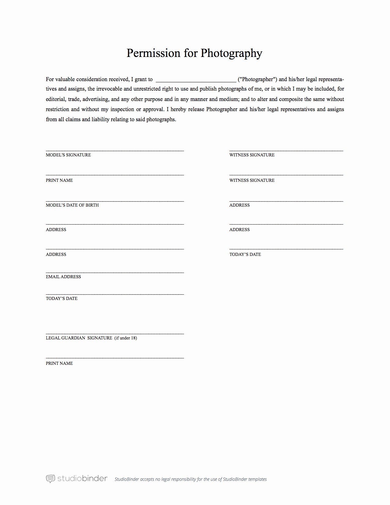 Photography Release form Template Unique the Best Free Model Release form Template for Graphy