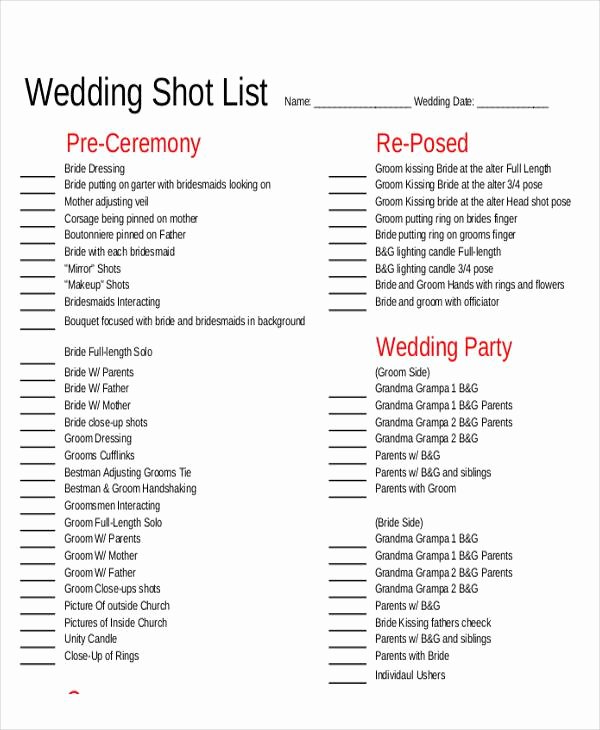 Photography Shot List Template Best Of Shot List Sample 9 Examples In Word Pdf