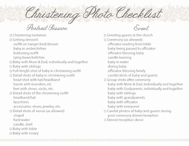 Photography Shot List Template Luxury Christening Graphy Free Printable Checklist