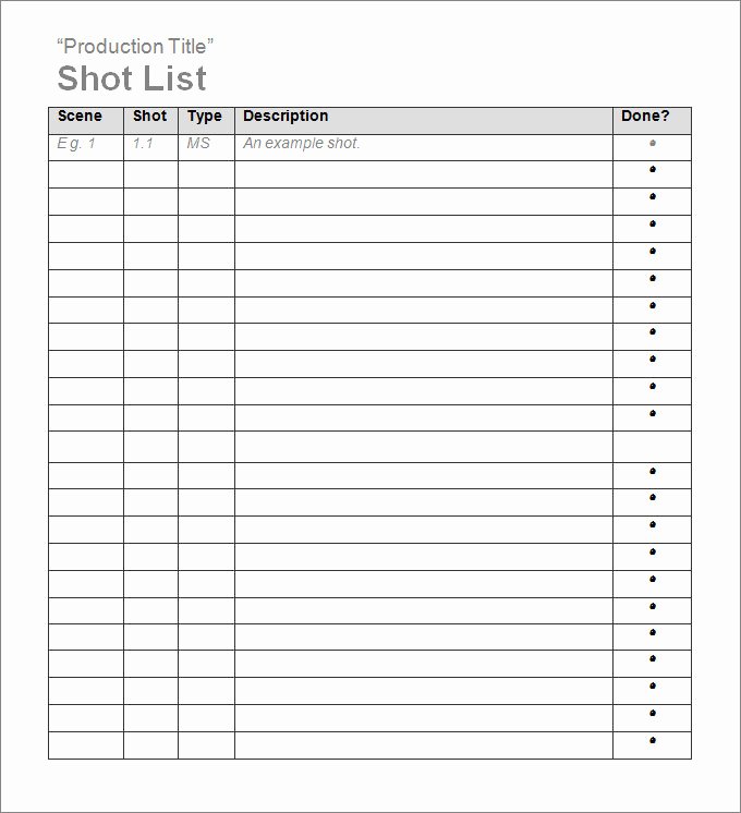Photography Shot List Template New Shot List Template Free Word Excel Documents Download