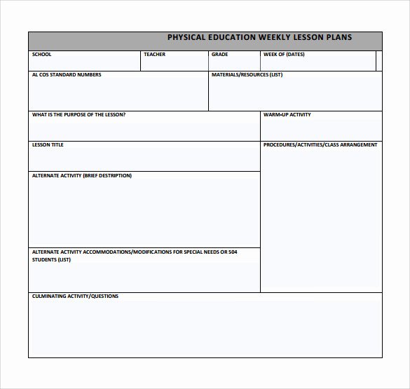Physical Education Lesson Plan Template Elegant Sample Physical Education Lesson Plan 14 Examples In