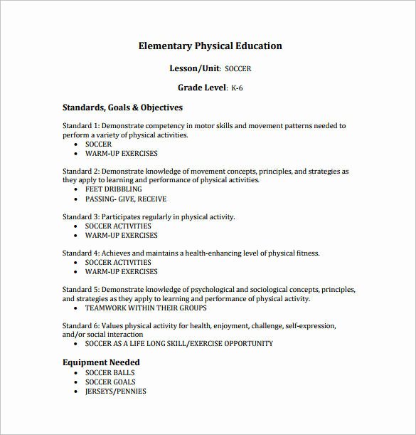 Physical Education Lesson Plan Template Inspirational Free 10 Physical Education Lesson Plan Samples In Pdf
