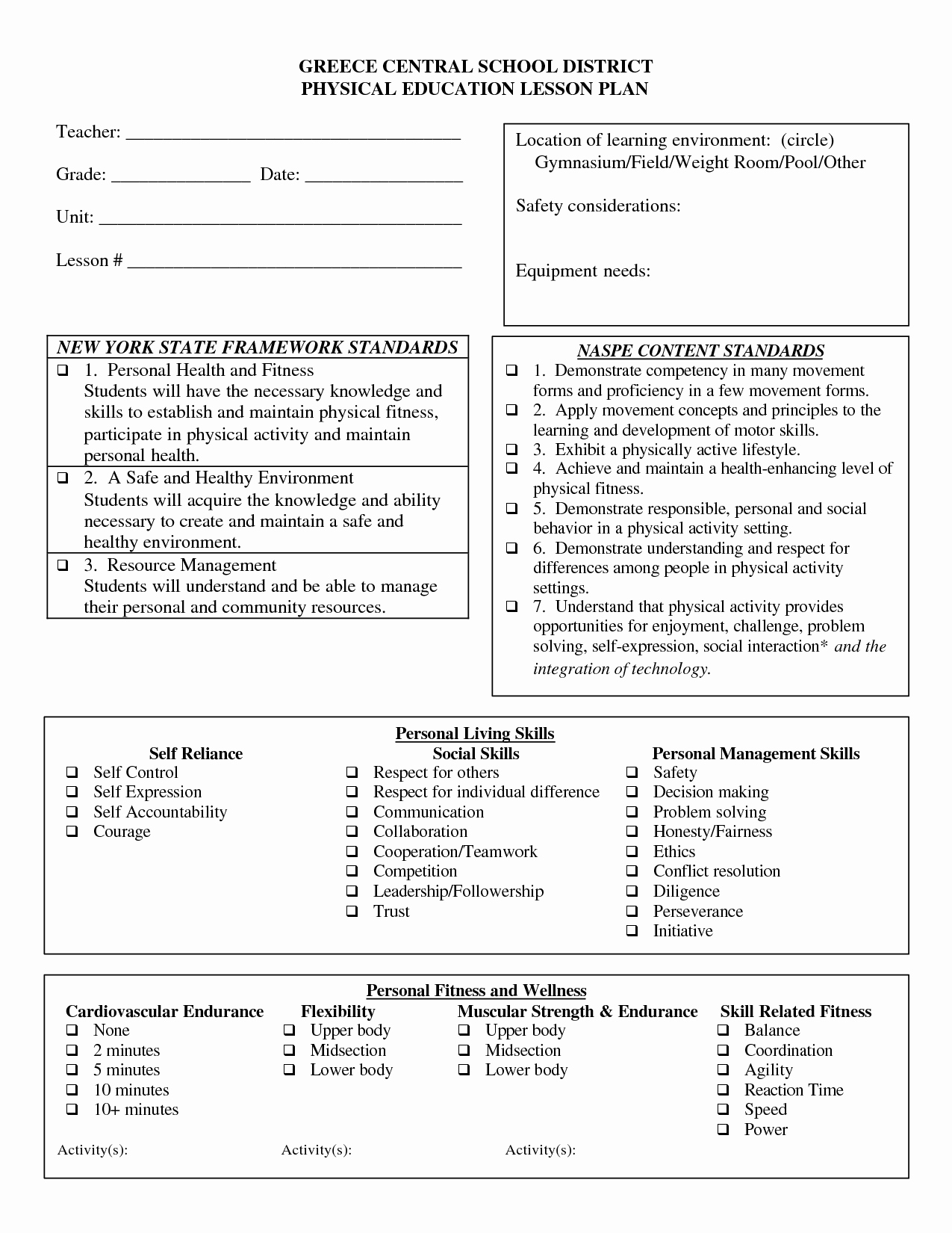 Physical Education Lesson Plan Template New Best S Of Elementary Pe Lesson Plan Template