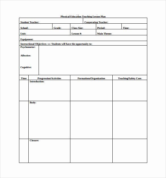 Physical Education Lesson Plan Template New Sample Physical Education Lesson Plan 14 Examples In