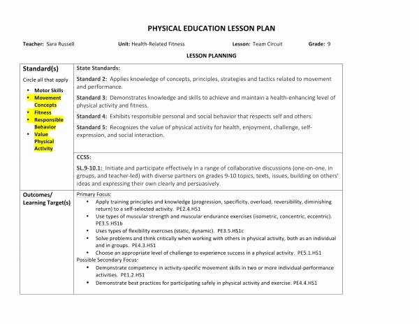 Physical Education Lesson Plan Templates Awesome 10 Physical Education Lesson Plan Samples Pdf Word