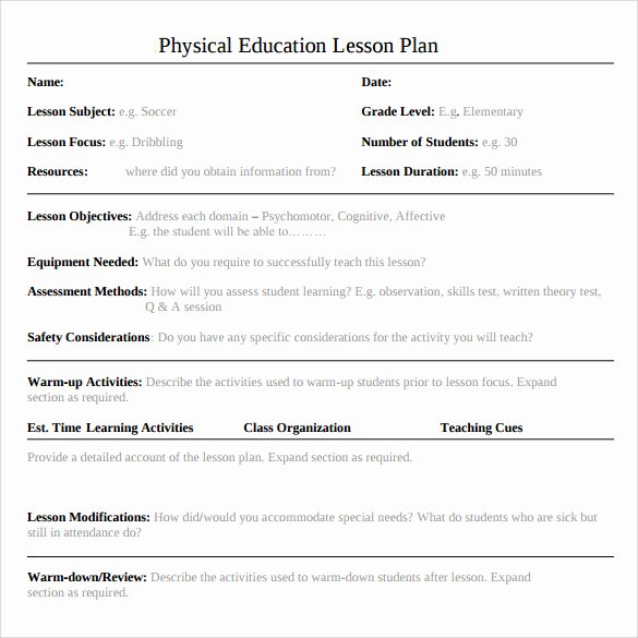 Physical Education Lesson Plan Templates Awesome Sample Physical Education Lesson Plan 14 Examples In