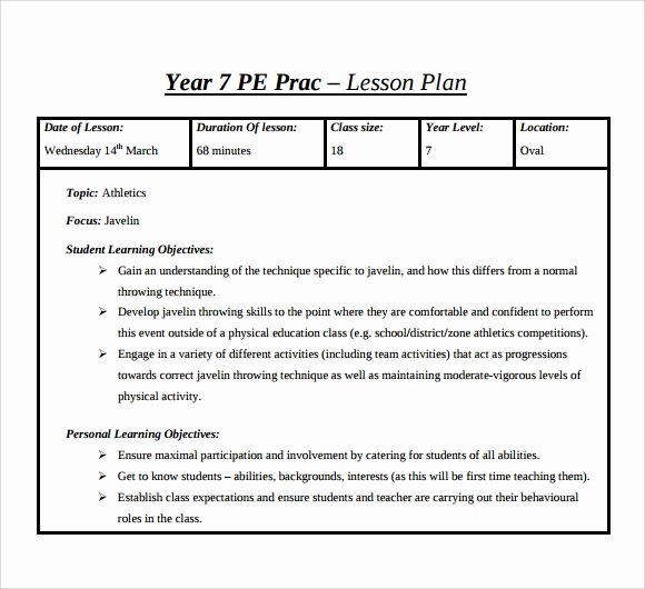 Physical Education Lesson Plan Templates Inspirational Physical Education Lesson Plan Templates Free