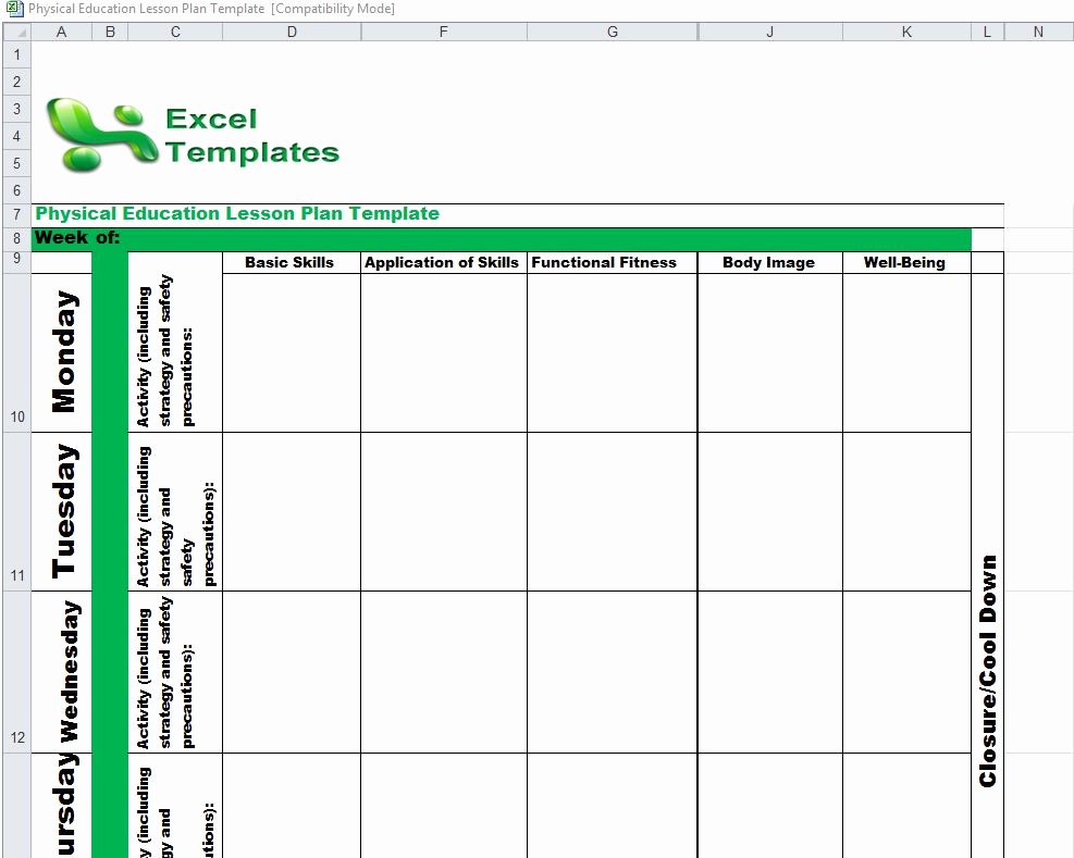 Physical Education Lesson Plan Templates Lovely Physical Education Lesson Plan Template