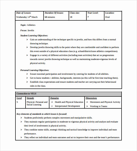 Physical Education Lesson Plans Template Fresh Sample Physical Education Lesson Plan 14 Examples In